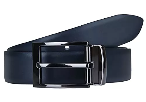 LLOYD Men´s Belts Gürtel LLoyd Herren Leder Gürtel Wendegürtel bombiert schwarz - blau kürzbar 35mm Ledergürtel , Schwarz/Blau ,105
