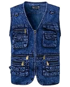 KTWOLEN Westen KTWOLEN Herren Outdoor Weste Casual Denim Weste Multi-Taschened Motorradweste Outdoor Ärmellos Angeln Fotografie Freizeit Jacke Jeansweste für Männer