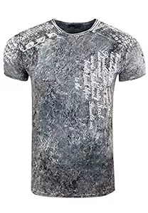 Rusty Neal Shirts & Tops Rusty Neal Herren T-Shirt Oxid Washed Vintage 'ORIGINAL NOS' Tshirt Herren-T-Shirt Knopfleiste Rundhals Stretch 195