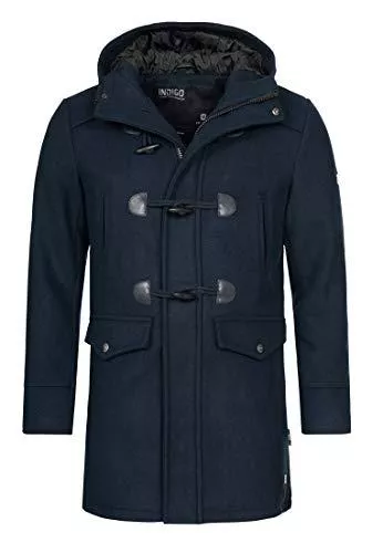 Indicode Mäntel Indicode Herren Liam Dufflecoat mit Stehkragen und Kapuze | moderner Wollmantel mit 5 Taschen Warmer Wintermantel gefütterter Herrenmantel Winter Jacke Mantel für Männer