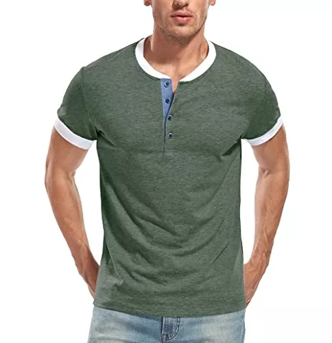 WAZZAP T-Shirts WAZZAP Henley Shirt Herren Kurzarm Casual Slim Fit Rundhals T Shirt mit Knopfleiste Grandad-Ausschnitt