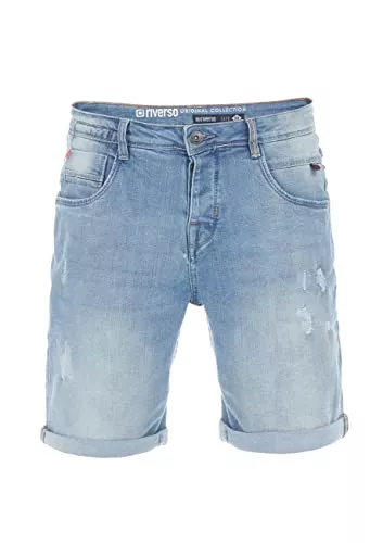 riverso Shorts riverso Jeans Shorts Herren Stretch Kurz Regular Fit RIVTom Kurze Hosen Bermuda Shorts Sommer Denim Einfarbig Schwarz Grau Blau 30 31 32 33 34 36 38 40 42