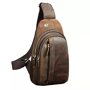 Le'aokuu Taschen & Rucksäcke Le’aokuu Herren Echtes Leder Hüfttasche Brusttasche Bauchtsche Crossbody Bag Sling Bag Schultertsche Brustbeutel Für Motorrad Joggen