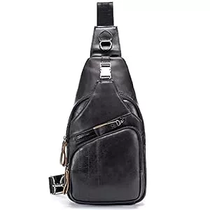 SDINAZ Taschen & Rucksäcke SDNAZ Herren Echtleder Brusttasche Brustbeutel Leder Schultertasche Schulter Rucksack Reisetasche Crossbody DE906