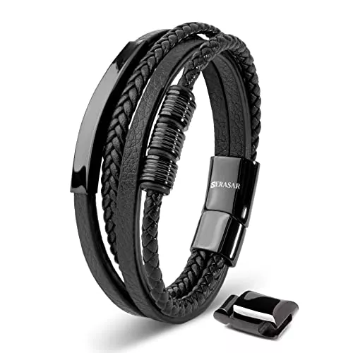 SERASAR Schmuck SERASAR Premium Lederarmband für Männer in Schwarz | Magnetverschluss aus Edelstahl in Schwarz, Silber & Gold | Inklusive Schmuckschachtel | Tolle Geschenkidee