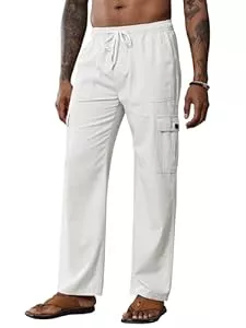 Breampot Hosen Breampot Herren Leinenhose Lang Leicht Sommerhose Baumwolle Cargo Loose Freizeithose mit Kordelzug