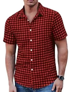 COOFANDY Hemden COOFANDY Herren Hemd Kariertes Kurzarm Freizeithemd Regular Fit Casual Trachtenhemd