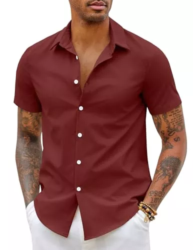 COOFANDY Hemden COOFANDY Herren Hemd Kurzarm Elastisch Slim Fit Freizeithemd Bügelfrei Businesshemd Sommer Herrenhemd Kurzarmhemd Einfarbig Basic Shirt for Männer