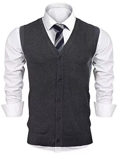 iClosam Westen iClosam Herren Pullunder V-Ausschnitt Comfort Fit Baumwoll Strickweste Mit Knopfleiste