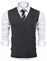 iClosam Westen iClosam Herren Pullunder V-Ausschnitt Comfort Fit Baumwoll Strickweste Mit Knopfleiste