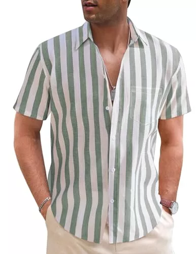 TARAINYA Hemden TARAINYA Gestreiftes Leinenhemd Herren Kurzarm Sommer Herren Freizeithemd Baumwolle Mit Tasche Regular Fit