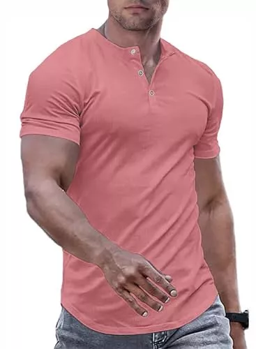 JMIERR T-Shirts JMIERR T-Shirts für Herren Henley Shirt Kurzarm Muscle Slim Fit Basic T Shirt 2024 Sommer Button Hem