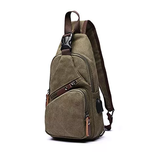 FANDARE Taschen & Rucksäcke FANDARE Brusttasche Herren Schultertasche Sling Bag Rucksack mit USB Segeltuch Tasche Umhängetasche Sporttasche für Wandern,Abenteuer,Sport, Reisen und Joggen