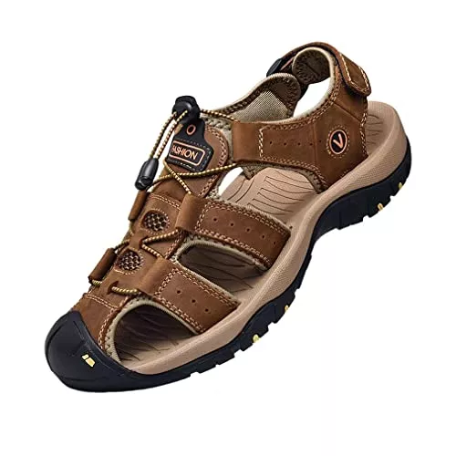 ZYLDK Sandalen & Slides ZYLDK Sandalen Herren Leder Strand Wandersandale Trekkingsandalen Outdoorschuhe Sommer Freizeitschuhe Wanderschuhe Männer Sport-Outdoor Wasser Fischer Atmungsaktive Sandale Größe 38-48