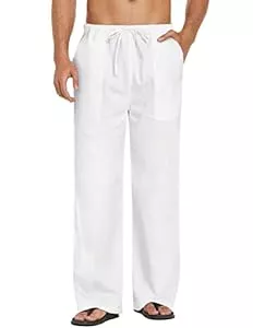 COOFANDY Hosen COOFANDY Herren Hose Lange Leinenhose Leicht Sommerhose Strandhose Elastische Taille Hosen Männer Freizeithose mit Kordelzug Taschen Loose Fit