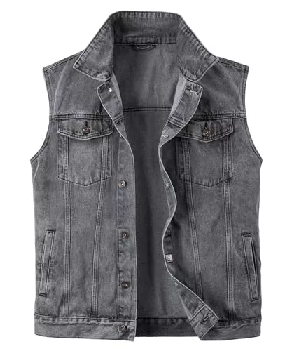 Harbrosrce Westen Harbrosrce Classics Herren Weste Denim Vest Ärmellose Jeansweste Cowboy Jacke Motorradweste Bikerweste für Männer Casual Freizeitweste