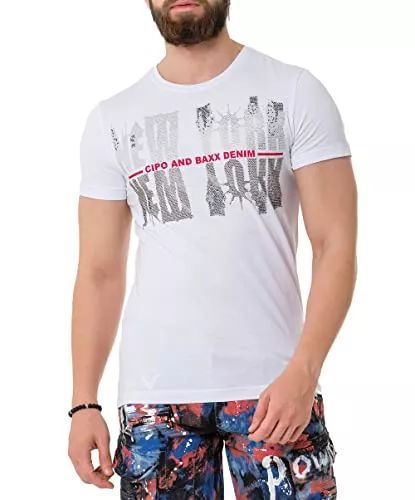 Cipo & Baxx T-Shirts Cipo & Baxx Herren Prägedruck Print T-Shirt Kurzarm CT737