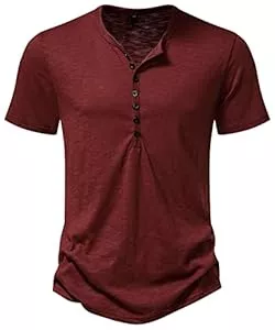 PARKLEES T-Shirts PARKLEES Herren Casual Baumwolle Kurzarm Henley Hemd Slim Fit Leichtes Bequemes T-Shirt Tops