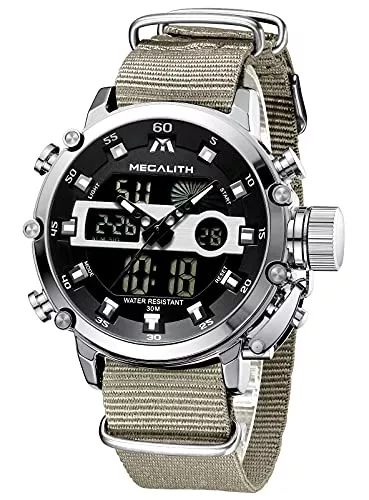 MEGALITH Uhren MEGALITH Herrenuhr Sportlich Militär Digitaluhr LED Groß Zifferblatt Uhren fur Männer Digital Analog Armbanduhr Herren Wasserdicht Stoppuhr Wecker Kalender