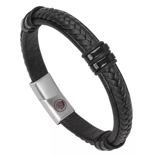 Casisto.J Schmuck Casisto.J Lederarmband Herren Armband Herren Männer Leder geflochten Edelstahl Gravur nordisch Schwarz Geflochten Herrenschmuck mit Magnet Verschluss in Schmuck Geschenk Box