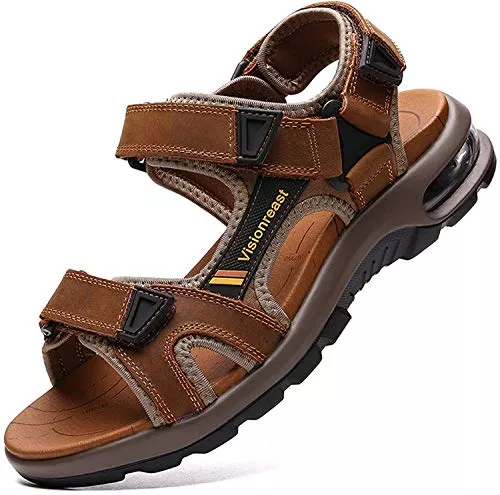 visionreast Sandalen & Slides visionreast Herren Leder Sandalen Strand Wandersandale Sommer Bequeme Trekkingschuhe Wanderschuhe Sport Outdoor mit Klettverschluss Beach Geschlossene Sandalen