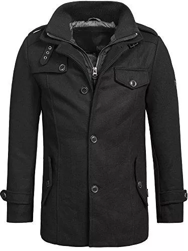 Indicode Jacken Indicode Herren Brandon Kurzmantel mit Stehkragen | Warmer Wollmantel kurzer Herrenmantel Wintermantel Winterjacke Herrenjacke Jacke Mantel für Männer