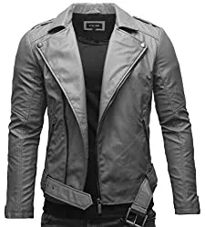 Crone Jacken Crone Fynn Herren Biker Lederjacke Basic Echtleder oder Ecoleder Jacke mit Gürtel und Reverskragen