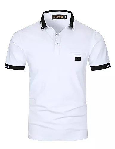 LIUPMWE Poloshirts LIUPMWE Poloshirts Herren Kurzarm Golf Poloshirts mit Tasche Kontrastfarbe Ausschnitt Baumwolle Basic T-Shirt Polohemd Sommer