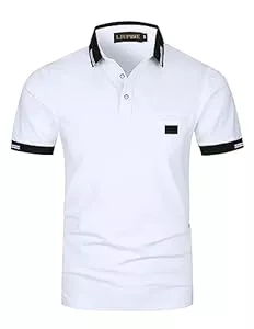 LIUPMWE Poloshirts LIUPMWE Poloshirts Herren Kurzarm Golf Poloshirts mit Tasche Kontrastfarbe Ausschnitt Baumwolle Basic T-Shirt Polohemd Sommer