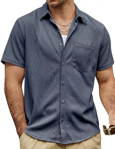 VATPAVE Hemden VATPAVE Herren Casual Waffelhemden Kurzarm Knopfleiste Sommerhemden Lockere Passform Strandhemden