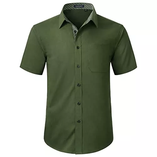 HISDERN Hemden HISDERN Herren Hemd Kurzarm Freizeithemd Businesshemd Herren Kurzarm Hemden Regular Fit Bügelfreies Herrenhemd mit Brusttasche