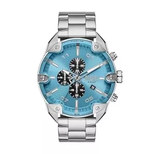 Diesel Uhren Diesel Chronograph, Edelstahluhr mit Lederarmband Spiked für Herren, 49 mm Gehäusegröße