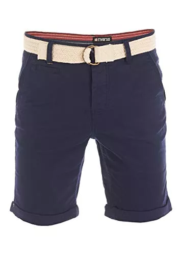 riverso Shorts riverso Chino Shorts Herren mit Gürtel Regular Fit RIVHenry Kurze Hosen Bermuda Shorts Knopfleiste Stretch Blau Navy Rot Grün Orange Beige Grau 30 31 32 33 34 36 38 40 42