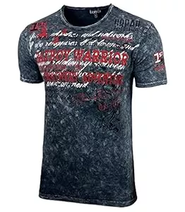Baxboy T-Shirts Baxboy Herren Verwaschen Vintage Used Look Rundhals T-Shirt Kurzarm Hemd Slim Fit Design Fashion B-118