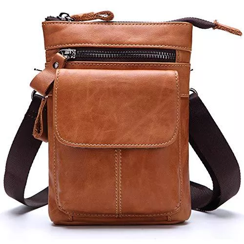 SDINAZ Taschen & Rucksäcke SDINAZ Hüfttaschen Herren Umhängetasche Gürteltasche Bauchtasche, mit Aluminiumkarabiner Multifunktional Outdoorsport Messenger Tasche Wasserdicht Leder Orange