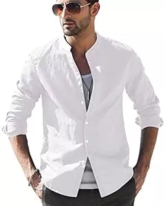 LVCBL Hemden LVCBL Hemd Herren Langarm Henley Sommerhemd Herren Freizeithemd Leinenhemd Regular Fit Men Shirts