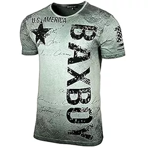 Baxboy T-Shirts Herren Rundhals Vintage Verwaschen Stretch T-Shirt Kurzarm Slim Fit Design Fashion Shirt B-08