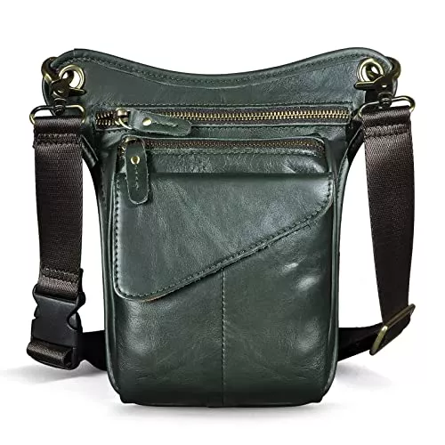 Le'aokuu Taschen & Rucksäcke Le'aokuu Herren echter Leder Messenger Wanderung Taille Hip Bum Pack Beinbeutel 211-3