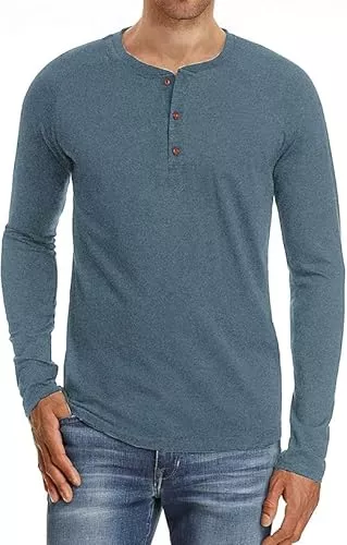 QUEZHU Langarmshirts QUEZHU Henley T Shirt Herren Kurzarm Baumwolle Slim Fit Sportshirt Stehkragen T-Shirt Herren Gym Sommer T Shirts mit Knopfleiste für Männer