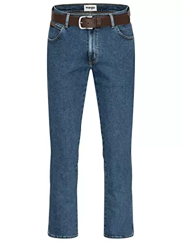 Wrangler Jeans Wrangler Texas Herrenjeans mit Stretchanteil Glaston Blue Nights Stonewash Darkstone Blue Black Overdye Authentic Straight mit Gürtel
