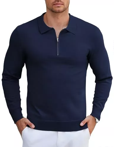 COOFANDY Pullover & Strickmode COOFANDY Pullover Herren 1/4 Zip Polo Strickpullover Herren Langarm Leichte Slim Fit Basic Poloshirt