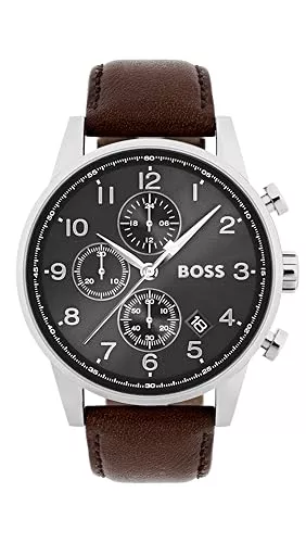 BOSS Uhren BOSS Chronograph Quarz Uhr für Herren mit Braunes Lederarmband - 1513494