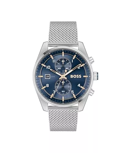 BOSS Uhren BOSS Chronograph Quarz Uhr für Herren Kollektion SKYTRAVELLER mit Leder- oder Edelstahlarmband
