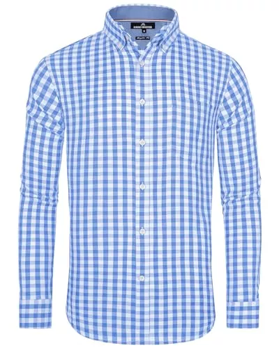 J.VER Hemden J.VER Kariertes Herren Hemd Bügelfrei Regular Fit Hemd Langarm Trachtenhemd Oktoberfest Button down Hemd Faltenfrei Freizeithemd Karneval Shirt mit Tasche