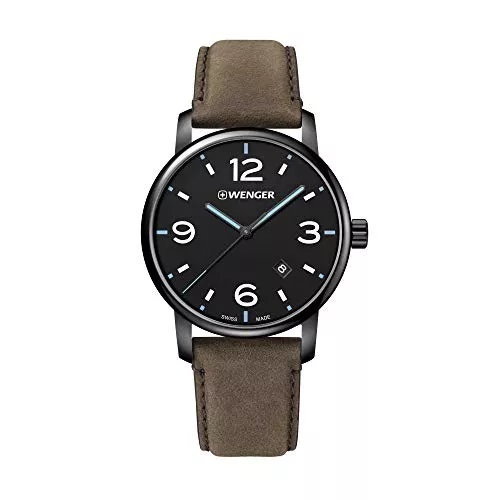 WENGER Uhren WENGER Herren Armbanduhr Ø 42mm, Swiss Made, Analog Quarz, Wasserdicht bis 100m, Leder-Armband