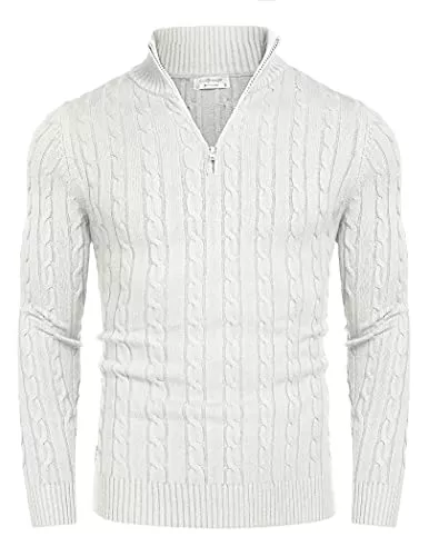 COOFANDY Pullover & Strickmode COOFANDY Herren Stehkragen Pullover Half Zip Langarm Slim Fit Rollkragenpullover Feinstrick Basic Polopullover Zopfmuste