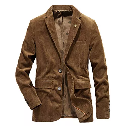 KPILP Blazer KPILP Loose Fit Herren Vintage Retro Anzugjacke mit Zwei Knopf Freizeit Männer Sakkos Blazer Cord Mantel Winter Warm Leichtes Outwear Revers und Tasche