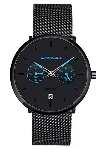 SUPBRO Uhren SUPBRO Herren Uhr Männer Wasserdicht Armbanduhr Analog Zifferblatt Business Uhr Datum Dünne mit Mesh-Armband Designer Schwarz