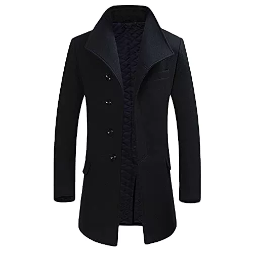 Allthemen Mäntel Allthemen Wintermantel Mantel Herren Lang Slim Fit Herrenmantel Winter Schwarz Business Mantel Herren Wolle Wollmantel