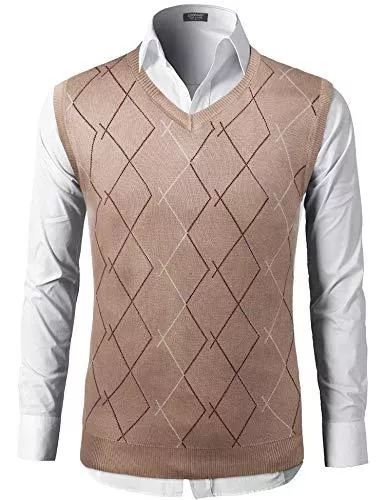 COOFANDY Pullover & Strickmode COOFANDY Herren Pullunder Weste Kariert Ärmellose Strickweste V-Ausschnitt aus Baumwolle Winter Pullunder Pullover für Männer